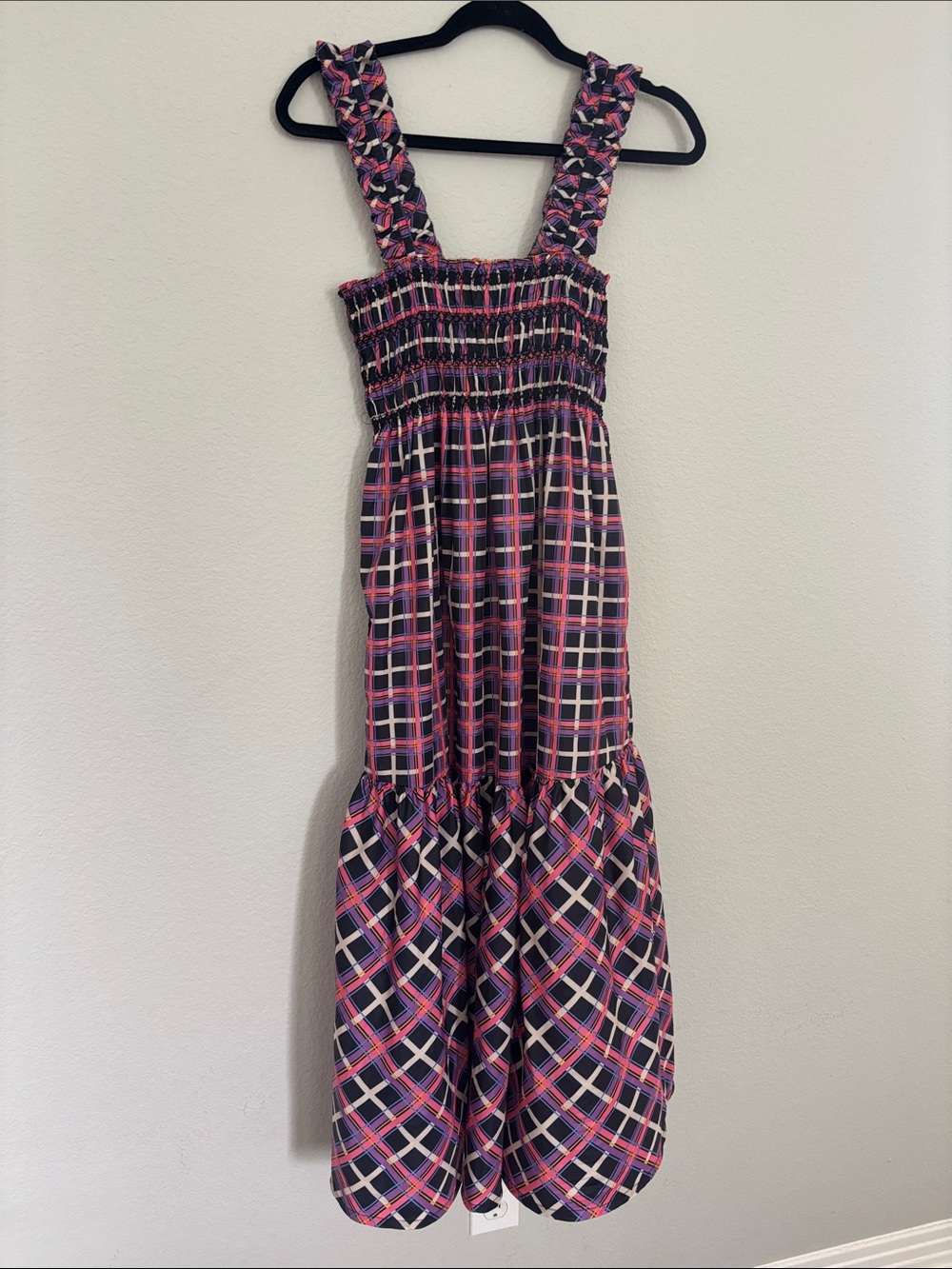 French Connection Navy Pink Cream Plaid Maxi Dress